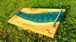 Handmade Serving Board with Oak Wood and Pearl Green Epoxy Resin