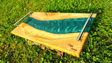 Handmade Serving Board with Oak Wood and Pearl Green Epoxy Resin