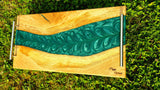 Handmade Serving Board with Oak Wood and Pearl Green Epoxy Resin