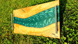 Handmade Serving Board with Oak Wood and Pearl Green Epoxy Resin