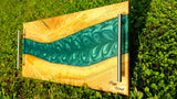 Handmade Serving Board with Oak Wood and Pearl Green Epoxy Resin