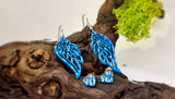 Handmade Dangling Earrings Blue Angel Wings  (Hand painted)