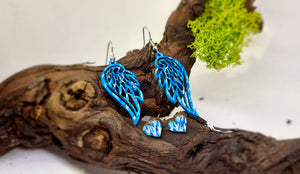 Handmade Dangling Earrings Blue Angel Wings  (Hand painted)