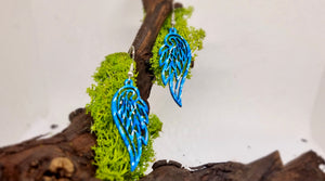 Handmade Dangling Earrings Blue Angel Wings  (Hand painted)