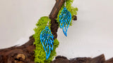 Handmade Dangling Earrings Blue Angel Wings  (Hand painted)