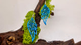 Handmade Dangling Earrings Blue Angel Wings  (Hand painted)