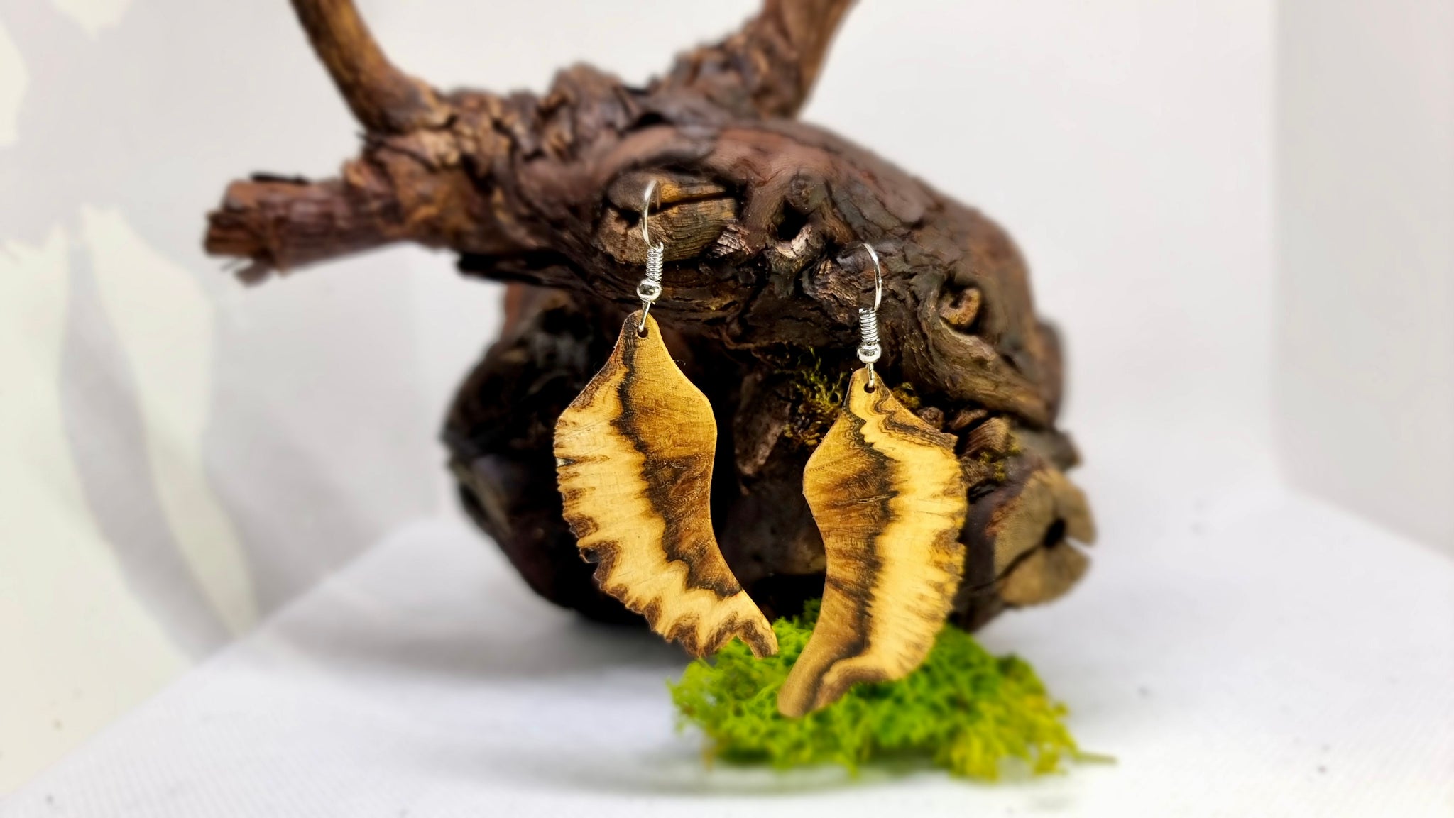 Handmade Wooden Dangling Earrings from Acacia burl wood