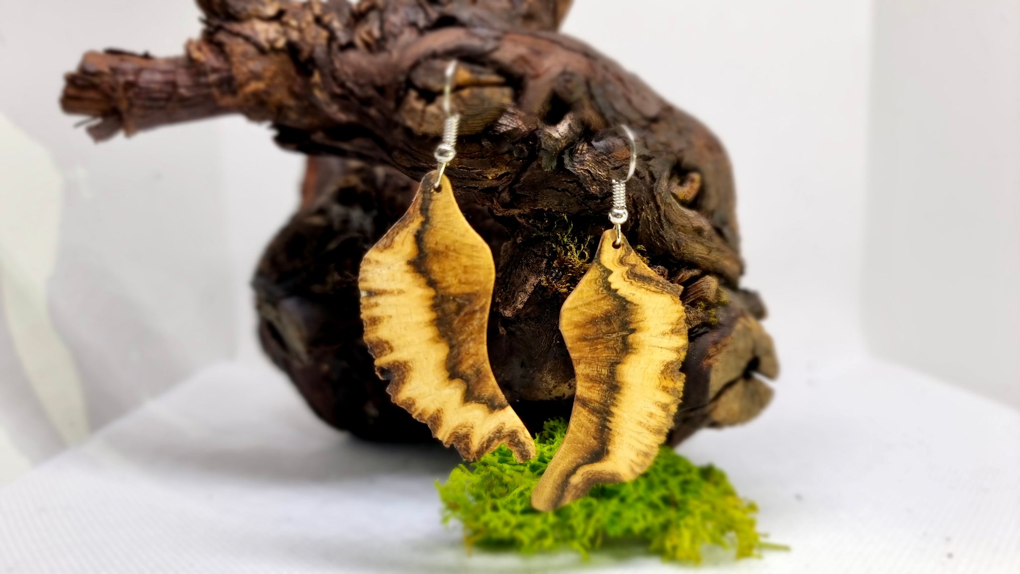 Handmade Wooden Dangling Earrings from Acacia burl wood