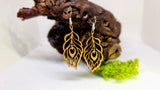 Handmade Wooden Dangling Earrings in the shape of a Peacock Feather