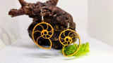 Handmade Wooden Dangling Earrings in the shape of a Snail Houses