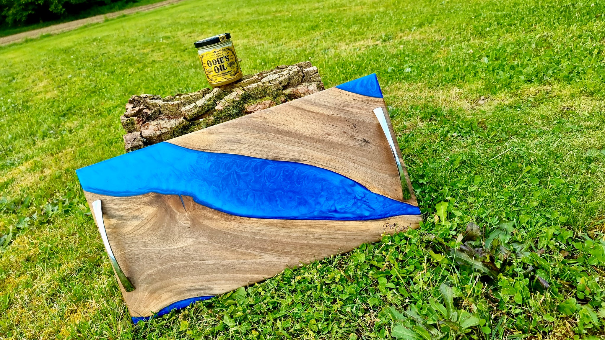 Handcrafted Walnut Wood Serving Board with Pearl Epoxy Resin