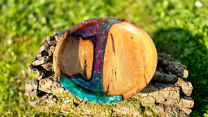 Handcrafted Walnut Wood River Bowl with Green and Purple Pearl Epoxy Resin – Perfect Kitchen Decor