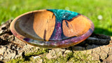 Handcrafted Walnut Wood River Bowl with Green and Purple Pearl Epoxy Resin – Perfect Kitchen Decor