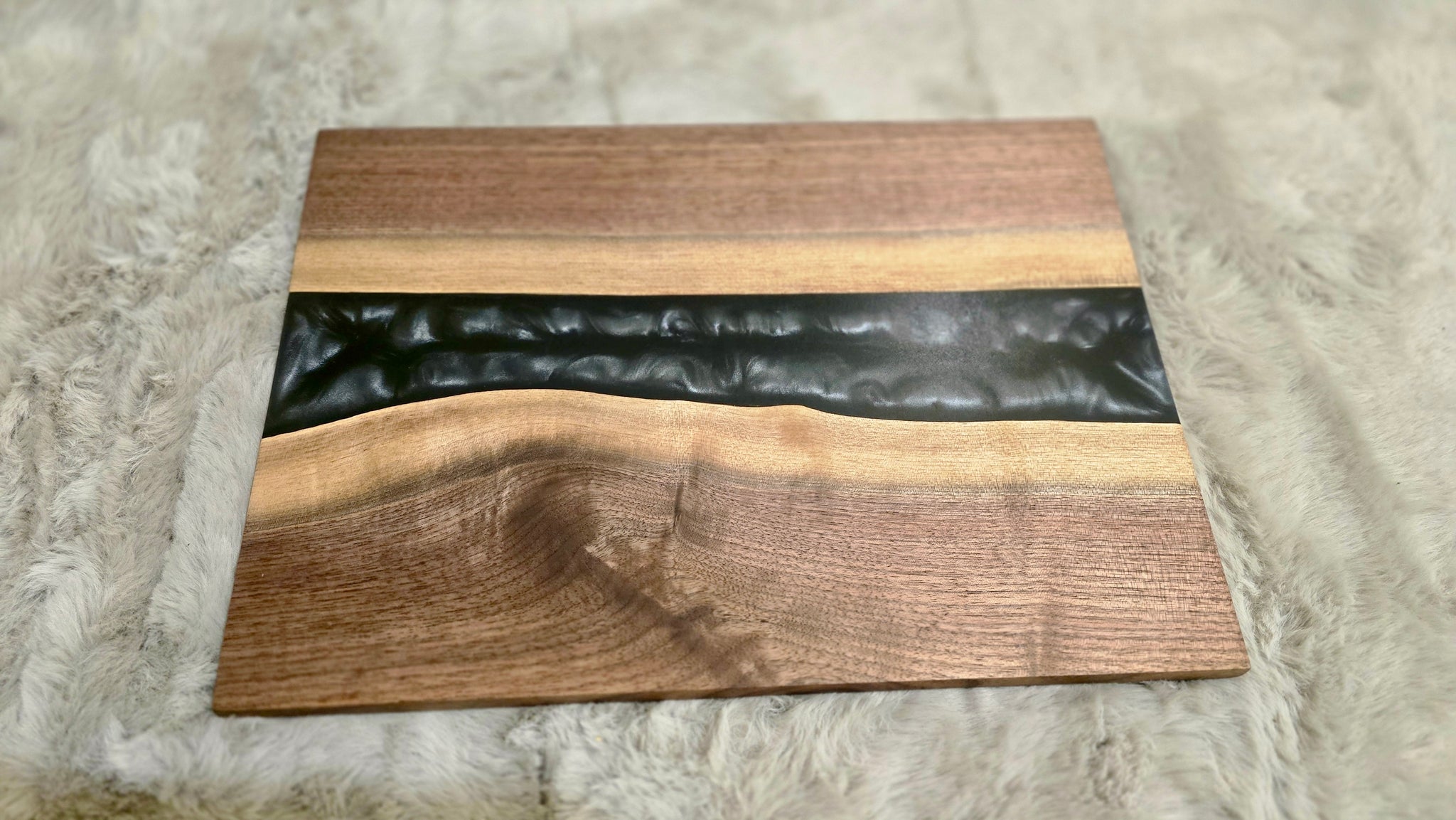 Handmade Serving Board with Black American Walnut, Epoxy Resin & Gold Flakes back side