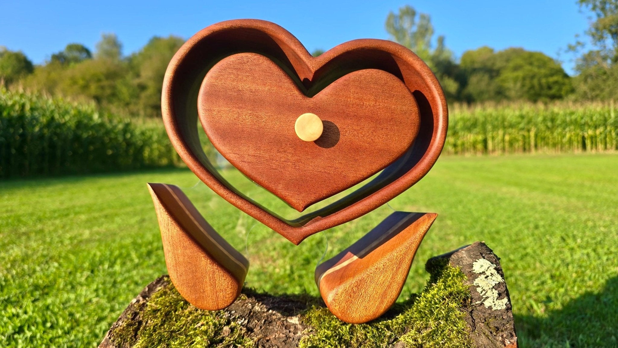 Handmade Floating Heart Jewelry Box – Mahogany & Maple Wood with Angel Wing Legs - PipejaWood