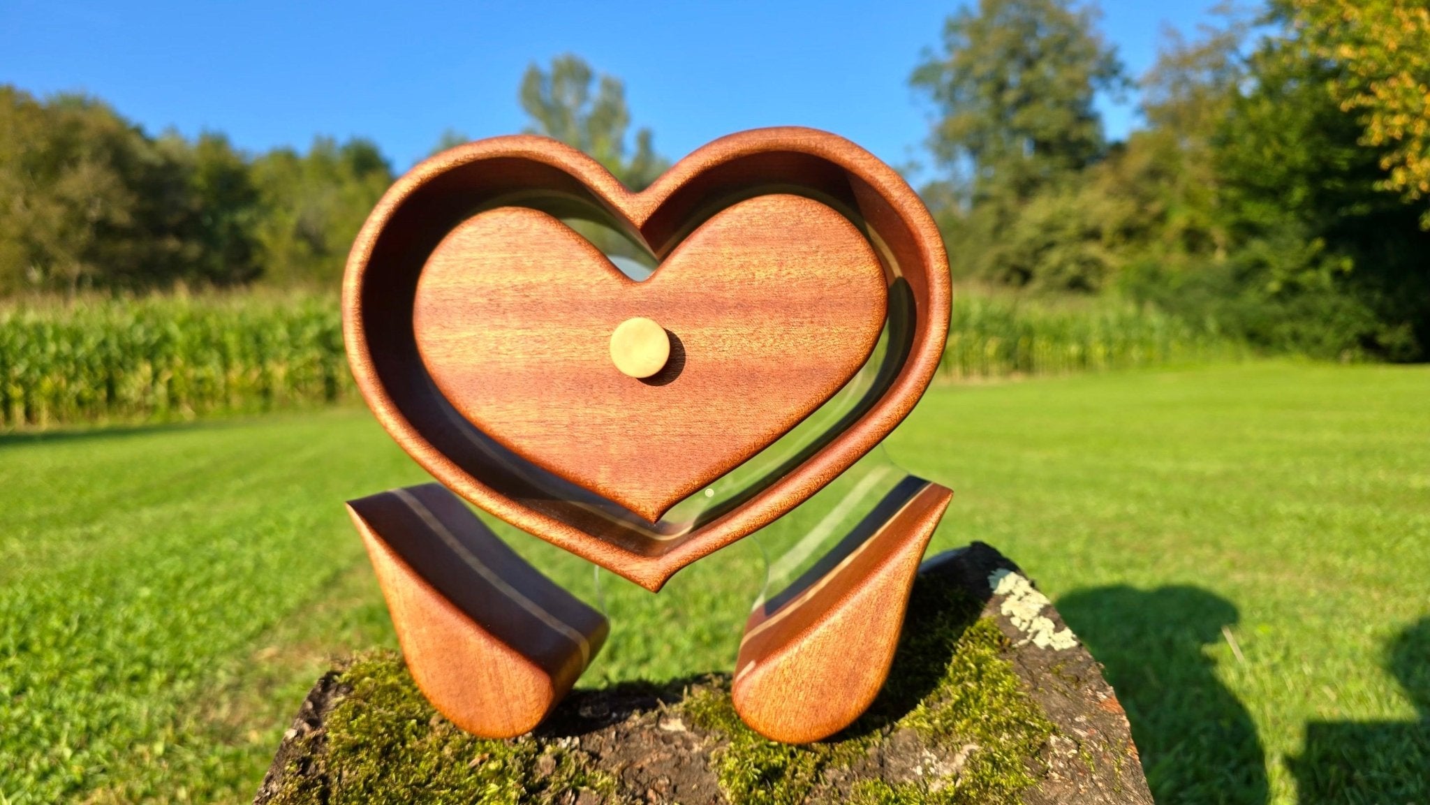 Handmade Floating Heart Jewelry Box – Mahogany & Maple Wood with Angel Wing Legs - PipejaWood