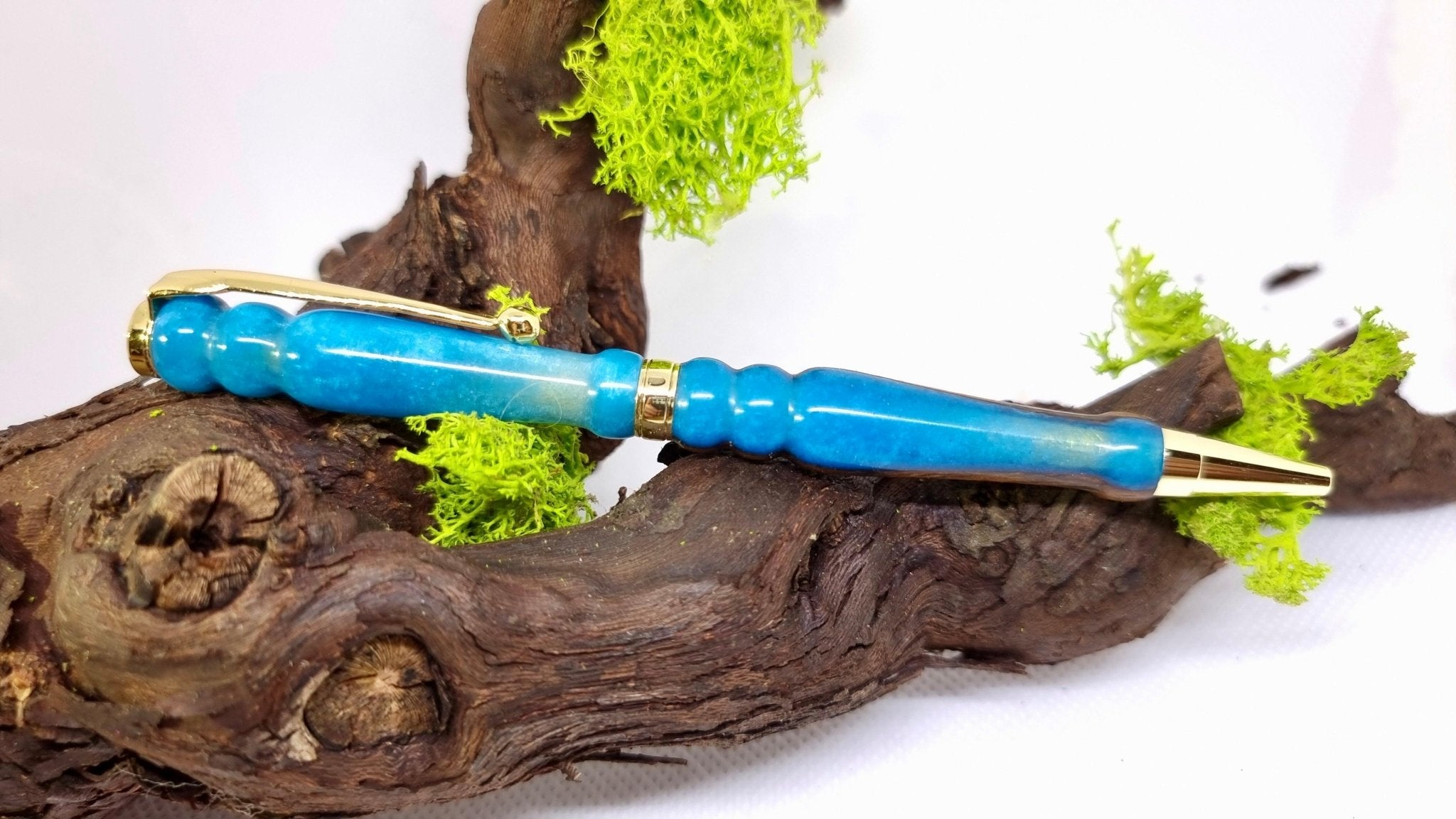 Handmade Pen from Bucota Wood and Blue Epoxy Resin – Custom Luxury Ballpoint Pen | Unique Writing Instrument - PipejaWood