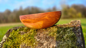 Handmade Plum Wood Bowl – 19cm x 6.5cm (7.5" x 2.6") | Natural Wooden Serving Bowl - PipejaWood