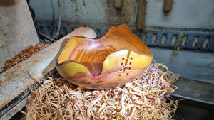 Handmade Plum Wood Bowl with Live Edge and Copper Wire - PipejaWood