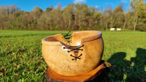 Handmade Spalted Maple Wood Bowl with Stitches – 23cm x 12.5cm (9.1in x 4.9in) | Unique Decorative and Serving Bowl - PipejaWood