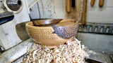 Handmade Walnut Bowl with Decorative Elements – 25cm x 11cm (9.8in x 4.3in) | Rustic Serving and Decorative Bowl - PipejaWood