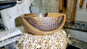 Handmade Walnut Bowl with Decorative Elements – 25cm x 11cm (9.8in x 4.3in) | Rustic Serving and Decorative Bowl - PipejaWood