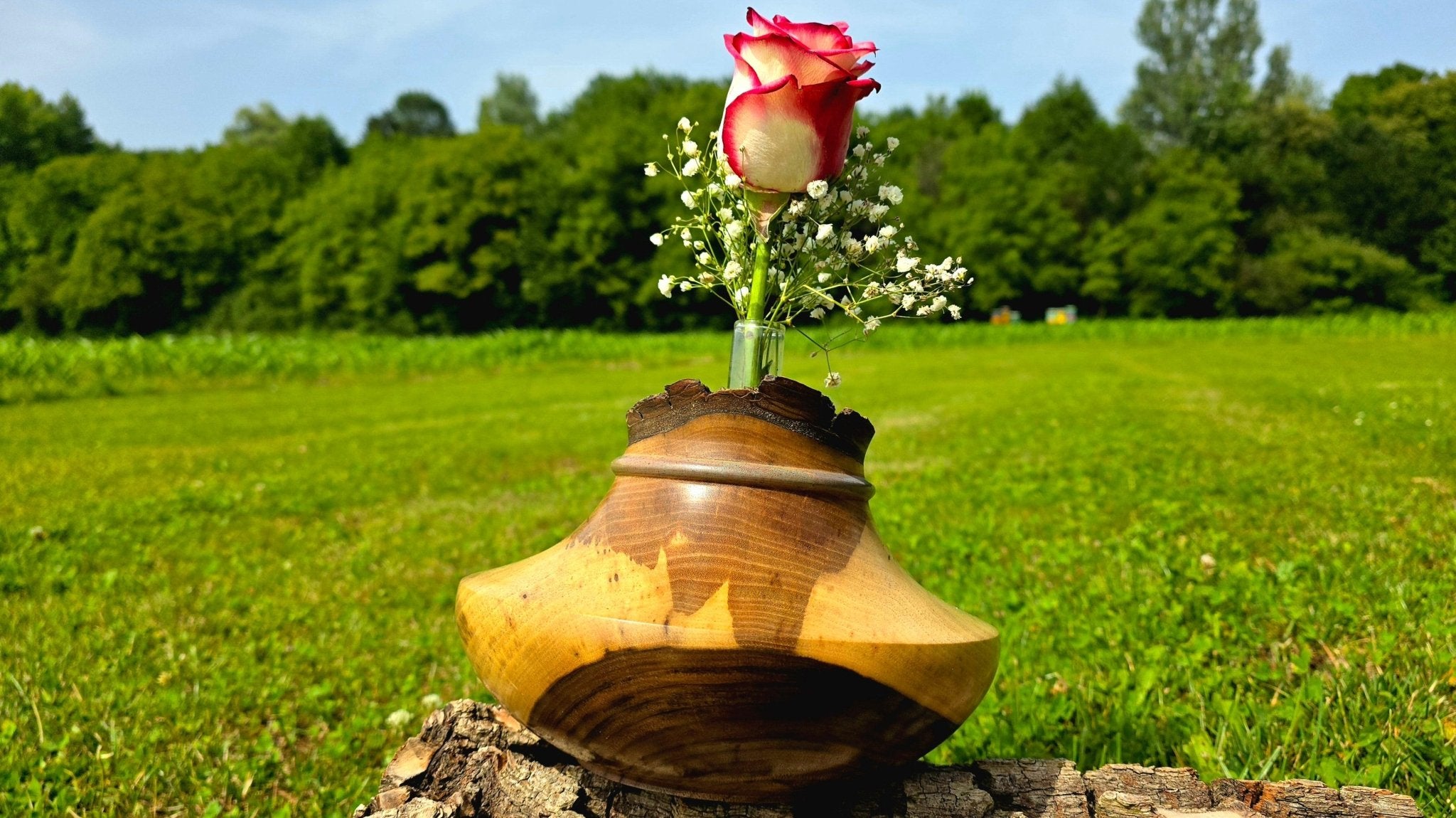 Handmade Walnut Wood Vase – Elegant Decorative Piece, 23cm x 15cm (9in x 5.9in) - PipejaWood