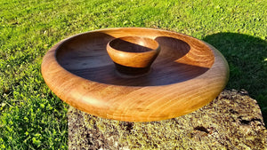 Handmade Wooden Snack Bowl – Handcrafted Walnut Wood 32cm x 7,5cm - PipejaWood