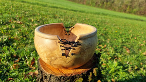 Spalted Maple Wood Bowl | Spalted Maple Wood Bowl Stitches| PipejaWood